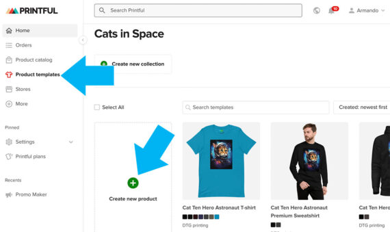 Screenshot of a Printful product template