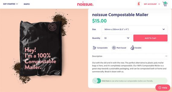 Screenshot of Noissue compostable mailer Screenshot of Noissue compostable mailer
