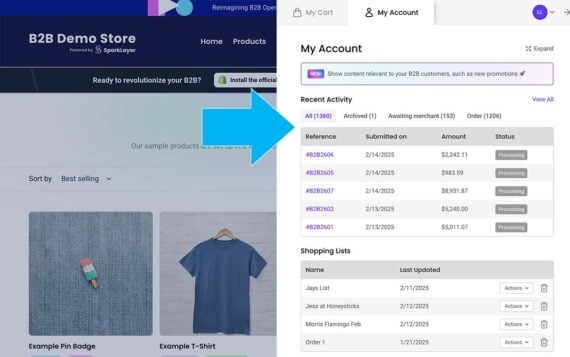 Screenshot of a B2B account page from SparkLayer