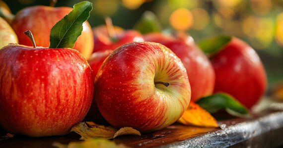 Photo of apples on a table outdoors