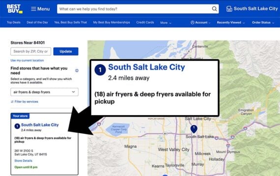 Screenshot of a Best Buy locator page for Salt Lake City. Screenshot of a Best Buy locator page for Salt Lake City.