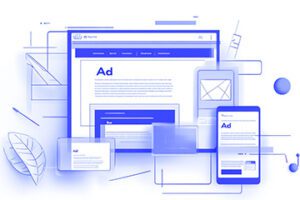 Illustration of computer devices with the word "Ad" appearing prominently