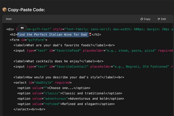 Screenshot of AI-generated code on a computer.