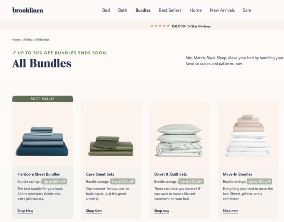 Screenshot of bundled linens at Brooklinen