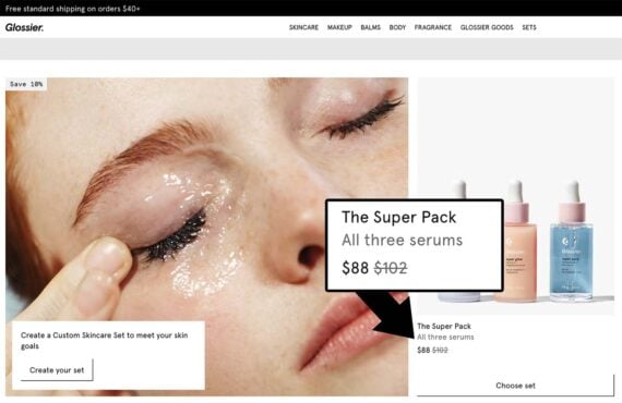 Screenshot of a cosmetics bundle on Glossier
