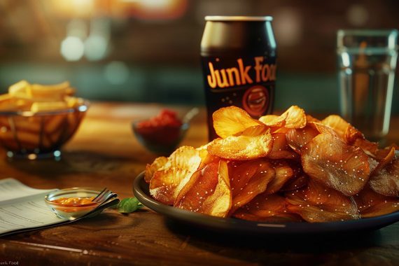 Photo of french fried potatoes and a canned drink on a restaurant table. Photo of french fried potatoes and a canned drink on a restaurant table.
