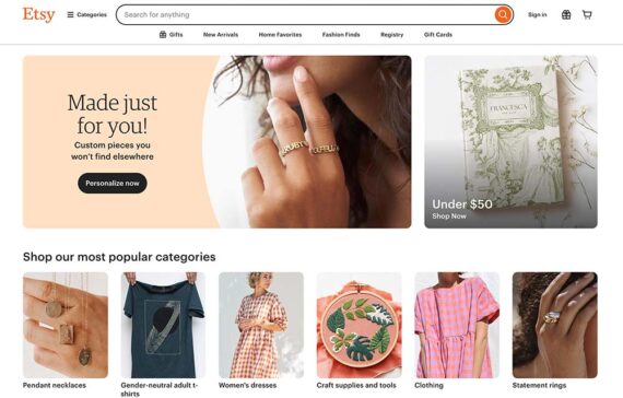 Screenshot of Etsy's home page Screenshot of Etsy's home page