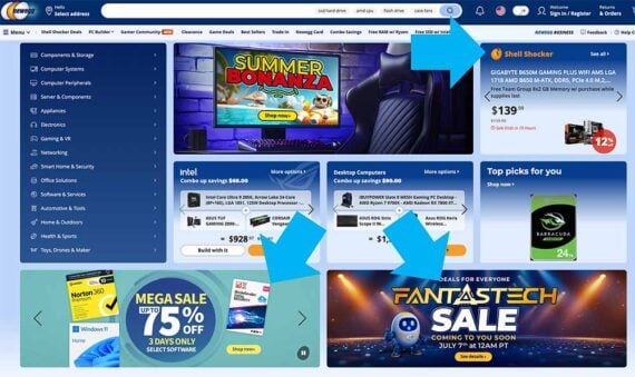 Screenshot of Newegg's home page Screenshot of Newegg's home page