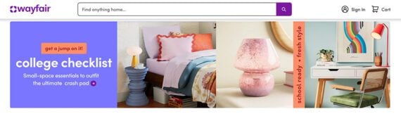 Screenshot of Wayfair's "college checklist" section. Screenshot of Wayfair's "college checklist" section.
