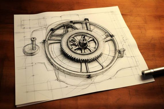 Sketch and design of a flywheel on paper Sketch and design of a flywheel on paper