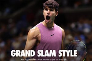 Nike image of Carlos Alcaraz with text, "Grand Slam Style."