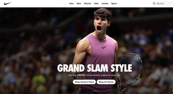 Nike image showing Carlos Alcaraz with the headline, "Grand Slam Style."