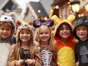 AI image of children in costumes on Halloween