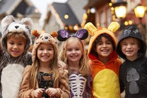 AI image of children in costumes on Halloween