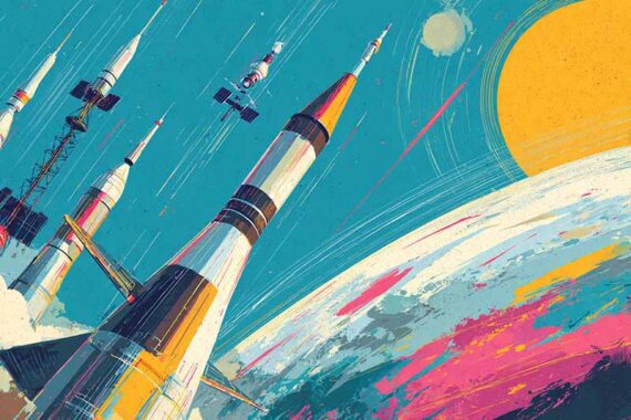 Illustration of rockets in space
