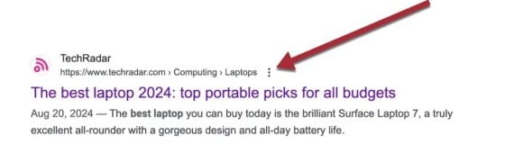 Screenshot showing three dots for a TechRadar search result Screenshot showing three dots for a TechRadar search result