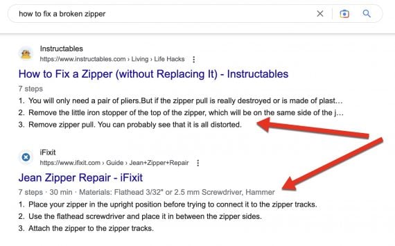 Screenshot of two HowTo rich snippets on desktop. Screenshot of two HowTo rich snippets on desktop.