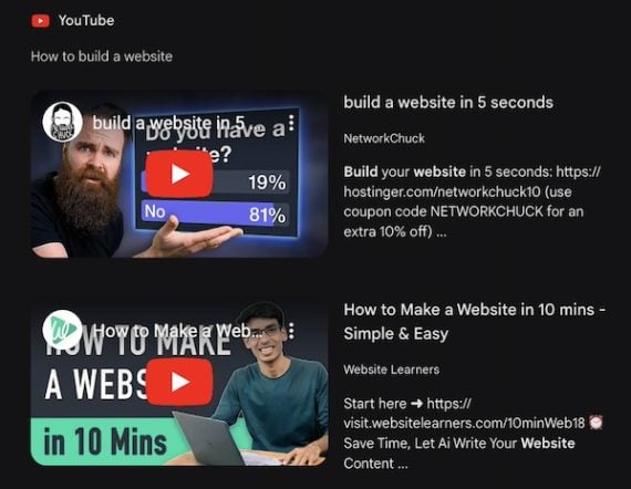 Screenshot of example YouTube video thumbnails in Gemini Screenshot of example YouTube video thumbnails in Gemini