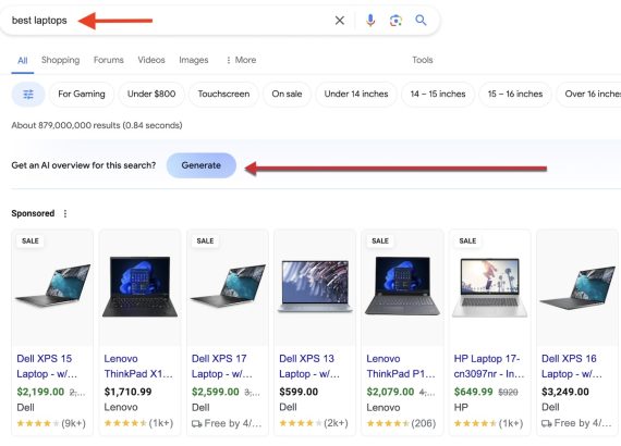 Screenshot of Google SERP for the query "best laptops." Screenshot of Google SERP for the query "best laptops."