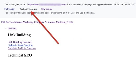 Screenshot of a Google search showing the text-only cache version Screenshot of a Google search showing the text-only cache version