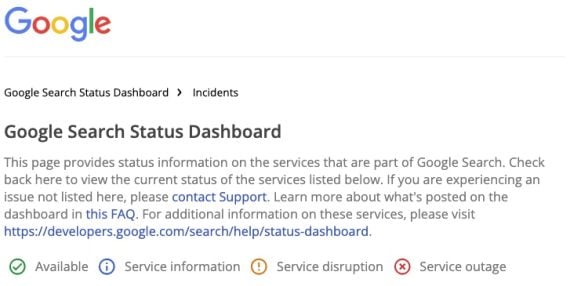Home page of Google Search Status Dashboard Home page of Google Search Status Dashboard