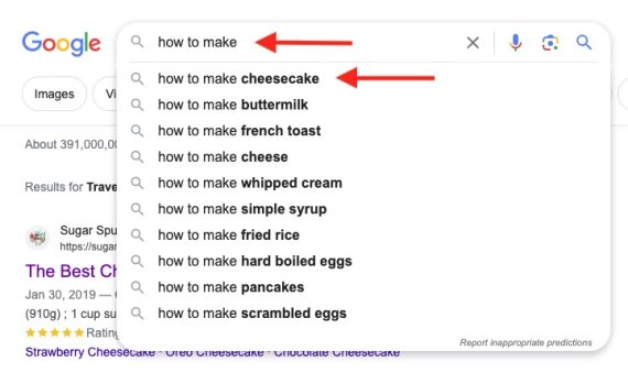 Screenshot of autosuggest for "how to make" Screenshot of autosuggest for "how to make"