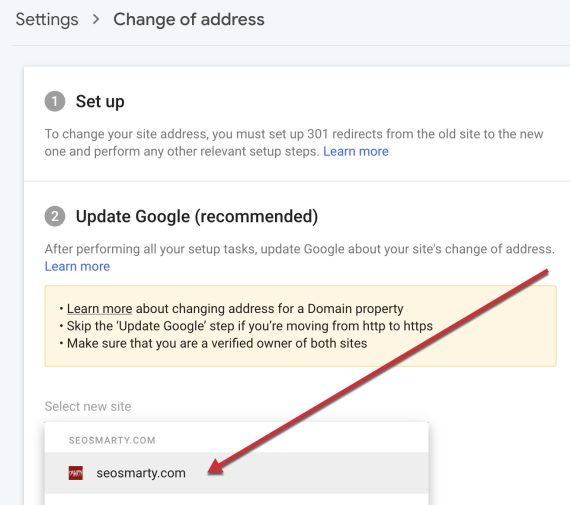 Screenshot of Search Console's "Change of address" tool Screenshot of Search Console's "Change of address" tool