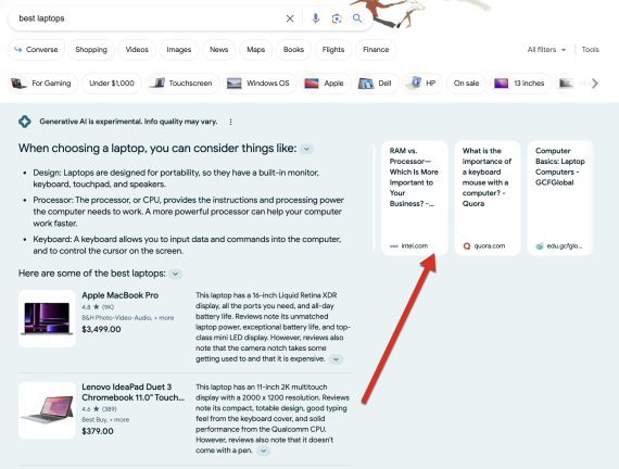 Screenshot of SGE search results for "best laptops" Screenshot of SGE search results for "best laptops"