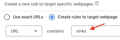 Screenshot of the Google Ads admin box for targeting "sinks" Screenshot of the Google Ads admin box for targeting "sinks"