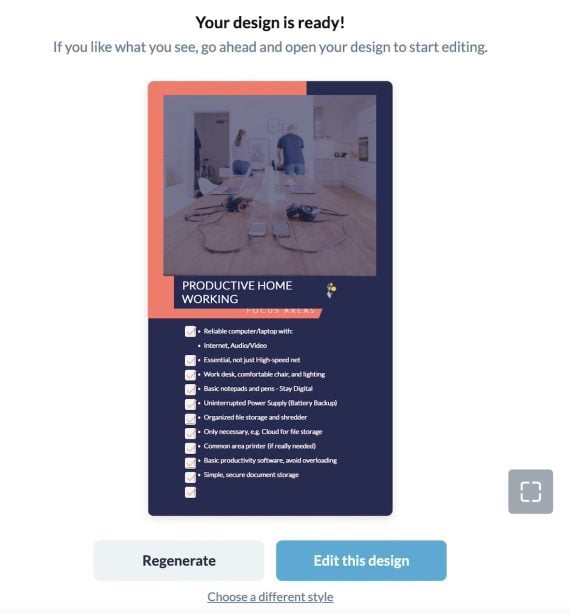 Screenshot of Visme's infographic from the prompt, "Create a checklist on how to improve productivity when working from home." Screenshot of Visme's infographic from the prompt, "Create a checklist on how to improve productivity when working from home."