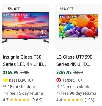 Screenshot of the two Google Shopping ads Screenshot of the two Google Shopping ads