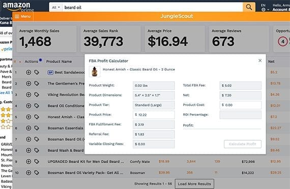 Jungle Scout estimates that Honest Amish is incurring about $5.02 in fees, including Fulfillment by Amazon shipping costs.
