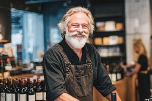 Image of a male wine merchant in his store