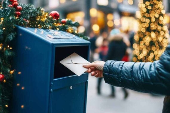 Image of a person dropping a card in a mailbox. Image of a person dropping a card in a mailbox.