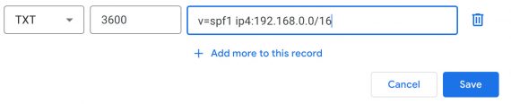 Screenshot of an SPF record in a DNS settings interface Screenshot of an SPF record in a DNS settings interface