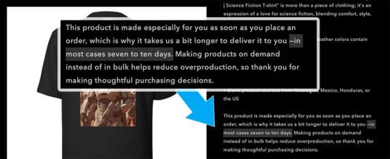 Screenshot of the fulfillment disclosure Screenshot of the fulfillment disclosure