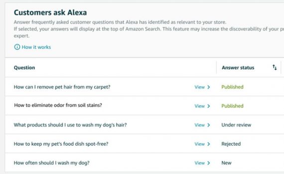 Screenshot of "Customers ask Alexa" question suggestions Screenshot of "Customers ask Alexa" question suggestions