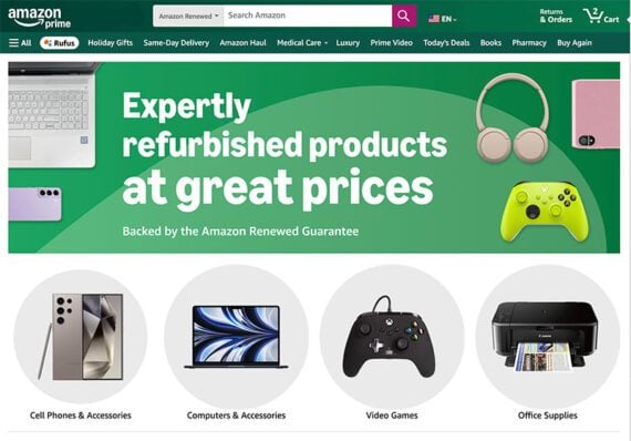 Screenshot of Amazon Renew web page Screenshot of Amazon Renew web page