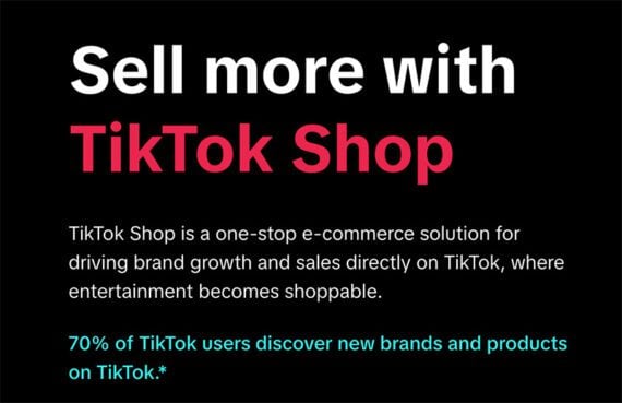 Screenshot from TikTok Shop reading, "Sell more with TikTok Shop." Screenshot from TikTok Shop reading, "Sell more with TikTok Shop."