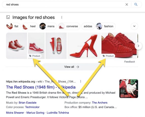 Screenshot of Google search results for red shoes Screenshot of Google search results for red shoes