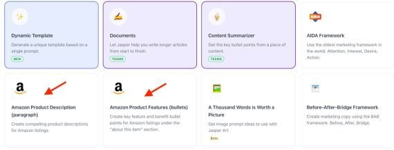 Screenshot of web page on Jasper showing the template options. Screenshot of web page on Jasper showing the template options.