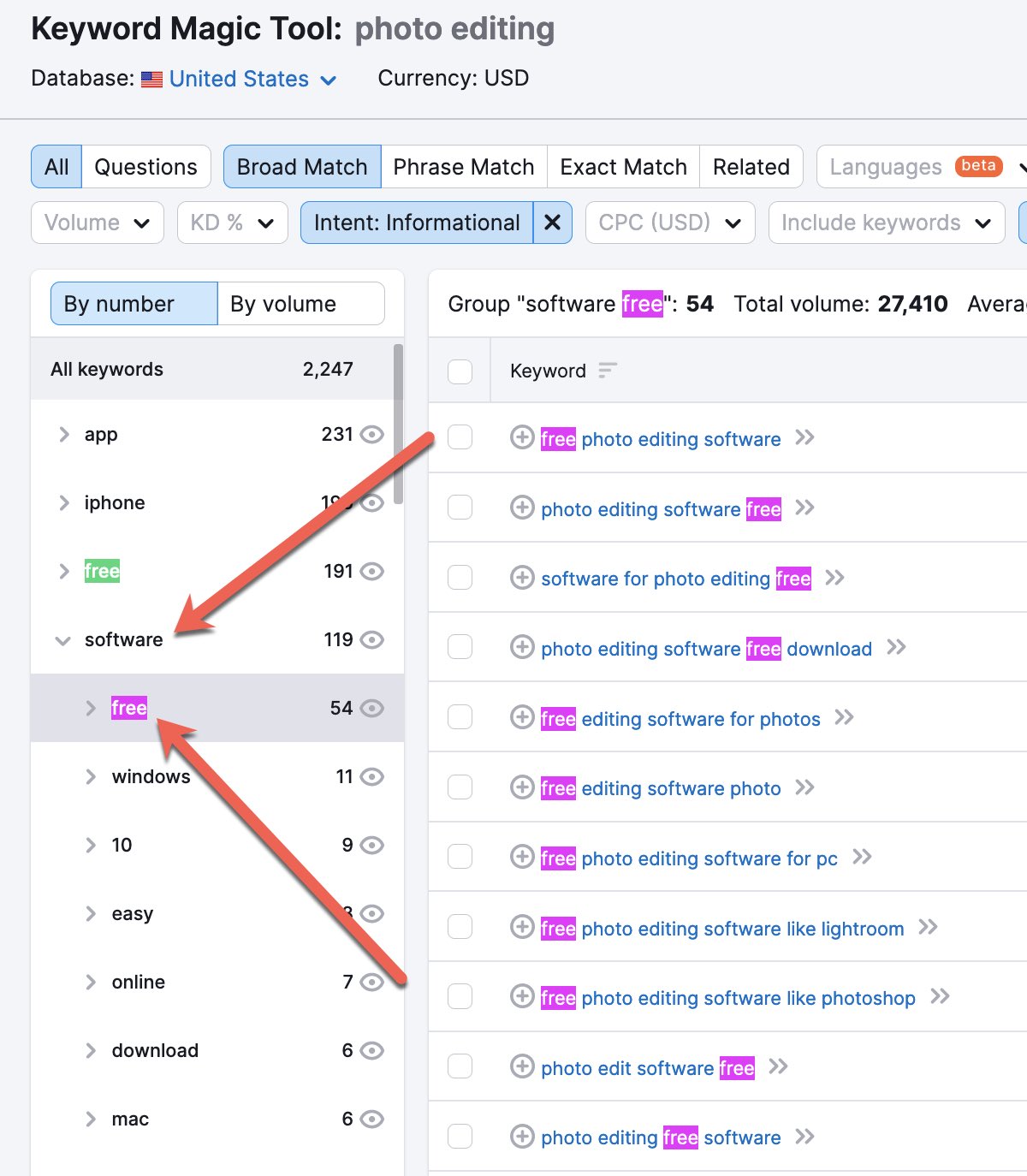 Screenshot of Semrush's Keyword Magic Tool Screenshot of Semrush's Keyword Magic Tool