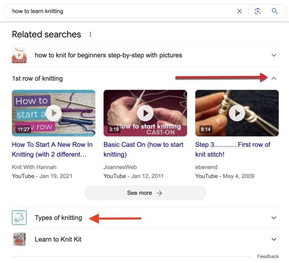 Screenshot of "Related searches" section Screenshot of "Related searches" section