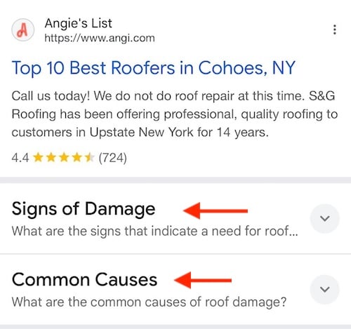 Screenshot of the search result for "roof repair" Screenshot of the search result for "roof repair"
