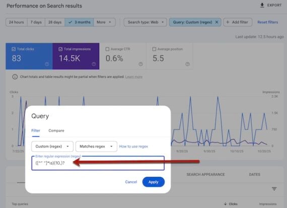 Screenshot of the field to enter to regex