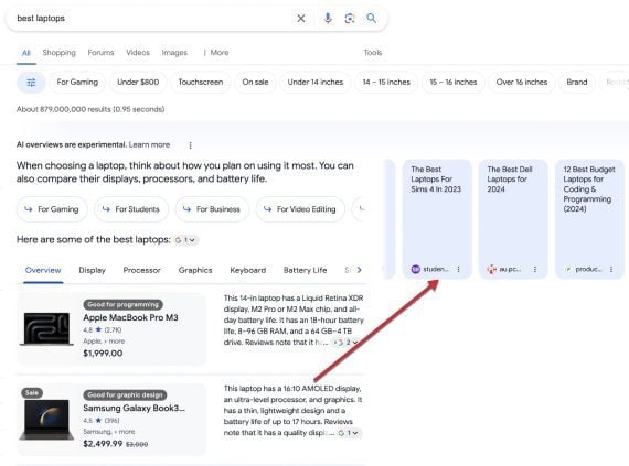 Screenshot of SGE results for "best laptop." Screenshot of SGE results for "best laptop."