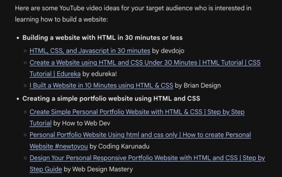 Screenshot of Gemini's list for the examples Screenshot of Gemini's list for the examples