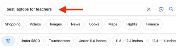 Screenshot of SERP for "best laptops for teachers." Screenshot of SERP for "best laptops for teachers."