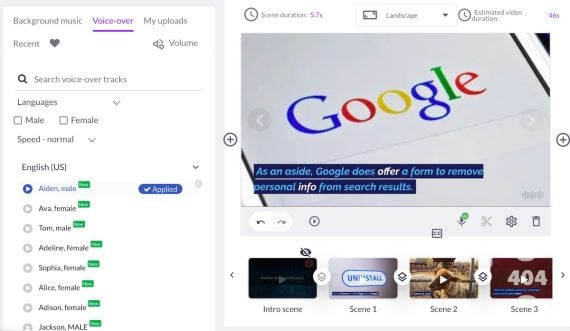 Video editing screen on Pictory Video editing screen on Pictory