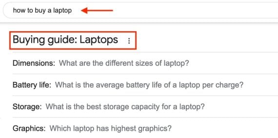 Screenshot of SERP "Buying guide: Laptops." Screenshot of SERP "Buying guide: Laptops."